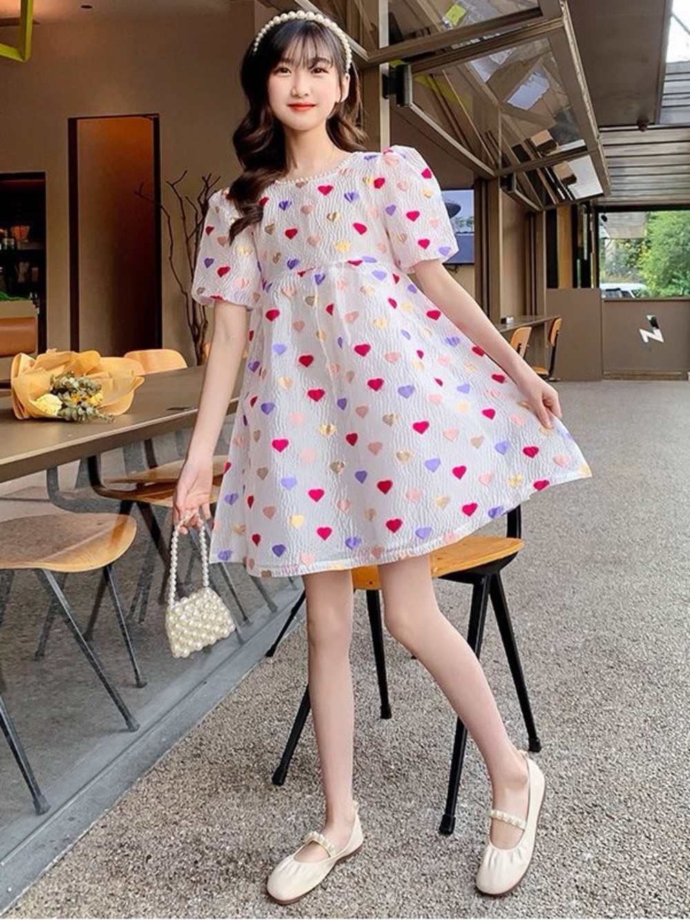 Sweet Heart Print White Babydoll Dress